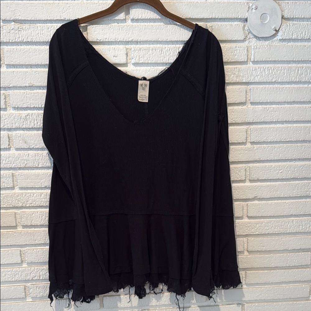 We The Free Black Ruffled Blouse Relaxed Fit